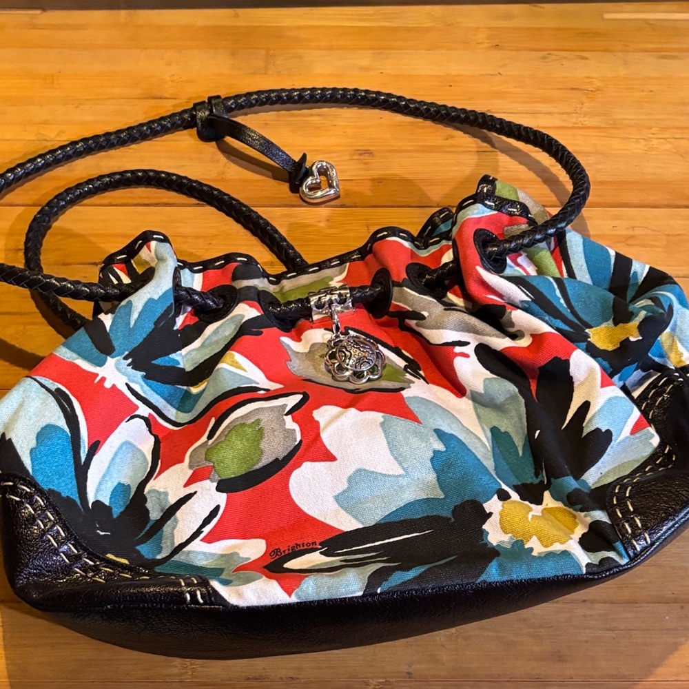 Brighton Floral Shoulder Bag with Leather Black Trim